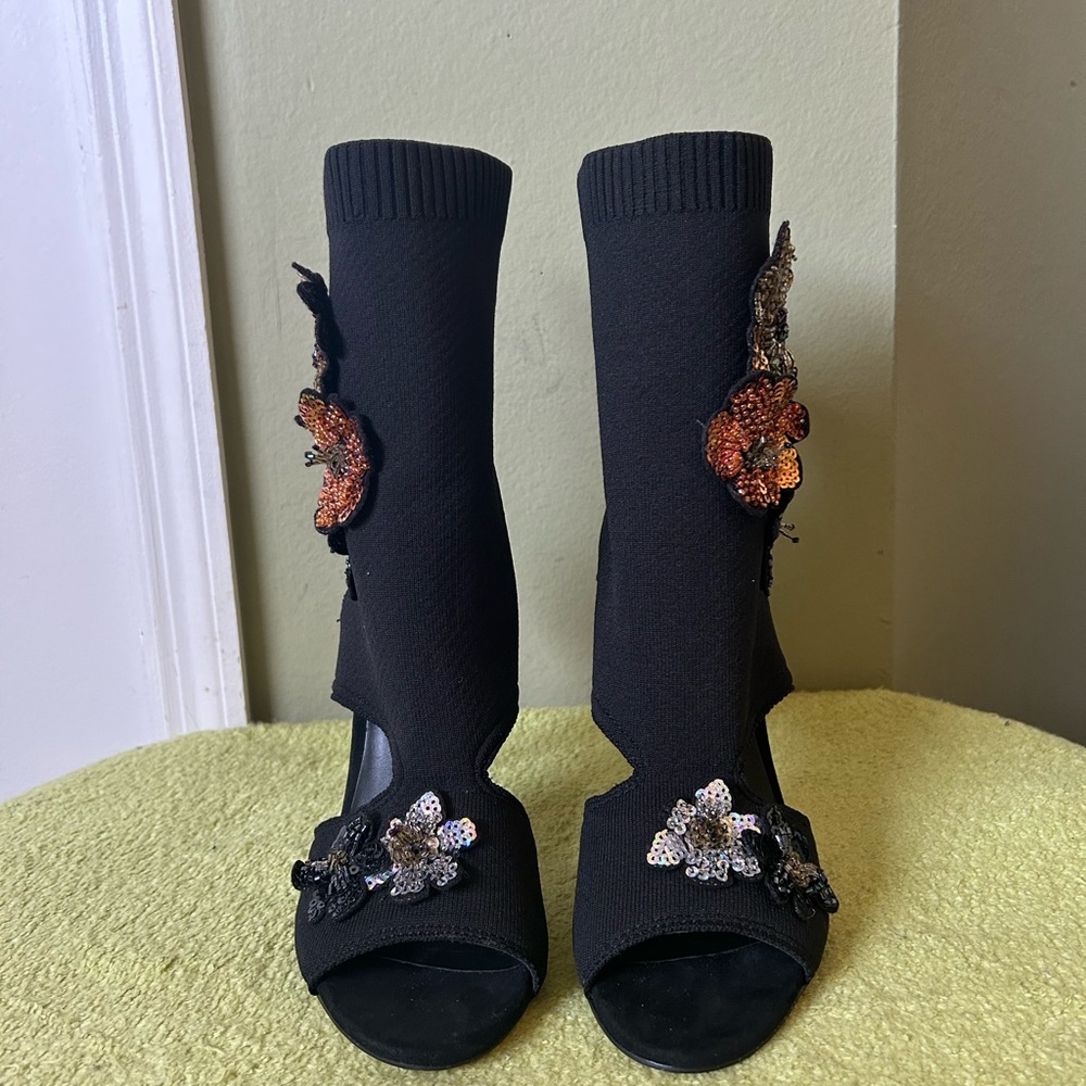 New Zara Black Embellished Sock Ankle Boots Sz 37 - Picture 7 of 13